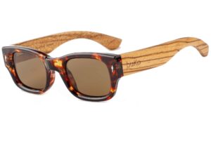 woodstock sunglasses with tortoiseshell frame and wooden arms