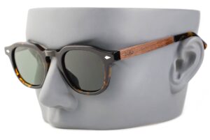 capri wooden sunglasses with tortoiseshell frame on mannequin