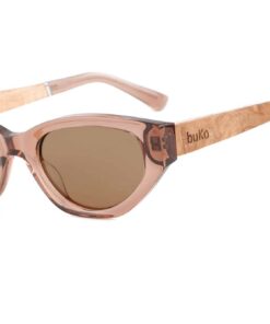 Havana sunglasses with amber brown frame, brown lenses and wooden temples.