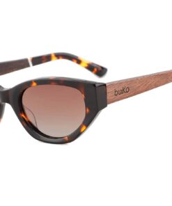 Havana cat eye wooden temple sunglasses