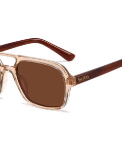 Brando thin rectangular double bridge sunglasses in champagne brown colour by Buko