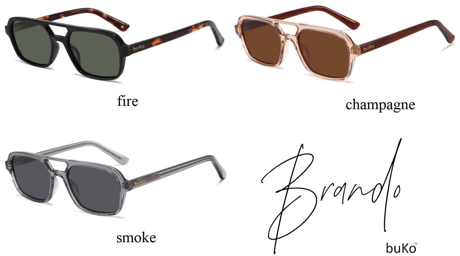 3 different colours of Brando sunglasses by buko