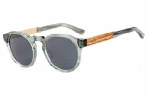 BuKo Ocean sunglasses with translucent green acetate frame, polarised lenses and natural wood temples