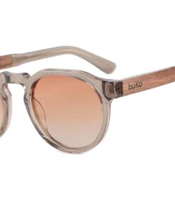 BuKo Ocean sunglasses with translucent brown acetate frame, polarised lenses and natural wood temples