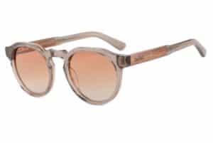 BuKo Ocean sunglasses with translucent brown acetate frame, polarised lenses and natural wood temples