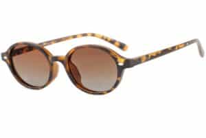 Tropez thin almond round tortoiseshell sunglasses with brown gradient polarised lenses by Buko