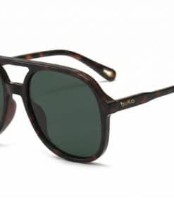 Buko Wategos retro tortoiseshell aviator sunglasses with dark green polarised lenses, acetate frame, arched double bridge, unisex Australia