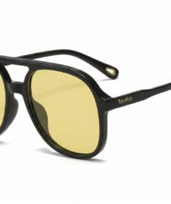 Buko Wategos black retro aviator sunglasses with yellow tint lenses, acetate frame, arched double bridge, unisex UV400 sunglasses Australia