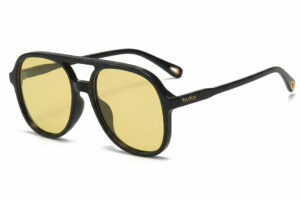 Buko Wategos black retro aviator sunglasses with yellow tint lenses, acetate frame, arched double bridge, unisex UV400 sunglasses Australia
