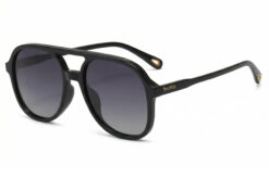 Buko Wategos sunglasses in black acetate frame with grey polarised lenses and arched double bridge