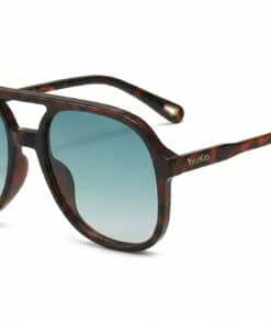 Buko Wategos tortoiseshell aviator sunglasses with green gradient polarised lenses, retro acetate frame, arched double bridge, unisex Australia