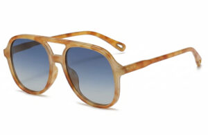 Buko Wategos retro aviator sunglasses in amber translucent acetate with blue gradient polarised lenses, arched double bridge, unisex Australia