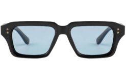 Cove sunglasses Blackwater colour with black recycled PET frame and blue polarised lenses by buKo front view