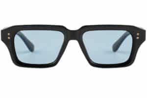 Cove sunglasses Blackwater colour with black recycled PET frame and blue polarised lenses by buKo front view