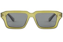 Cove sunglasses Kelp colour with transparent green recycled PET frame and dark polarised lenses by buKo front view