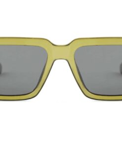 Cove sunglasses Kelp colour with transparent green recycled PET frame and dark polarised lenses by buKo front view