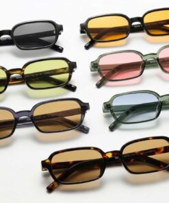 Cannes sunglasses by Buko in multiple colour options featuring slim rectangular acetate frames with tinted lenses on white background