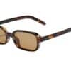 Cannes sunglasses by Buko in tortoiseshell acetate frame with brown polarised lenses, slim rectangular design on white background