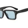 Black recycled PET Cove sunglasses with blue polarised lenses and square frame by buKo