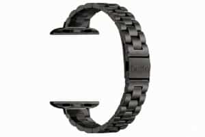 Vanta stainless steel Apple Watch band in black with slim chunky link design and brushed finish by Buko