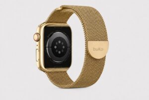 Gold Velour stainless steel magnetic Apple Watch band by Buko with adjustable magnetic fit