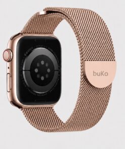 Rose gold Velour stainless steel magnetic Apple Watch band by Buko with Milanese mesh design