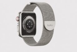 Silver Velour stainless steel magnetic Apple Watch band by Buko with polished mesh finish