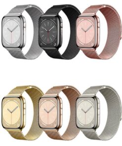 six colours of velour stainless steel magnetic Apple Watch bands by buKo.