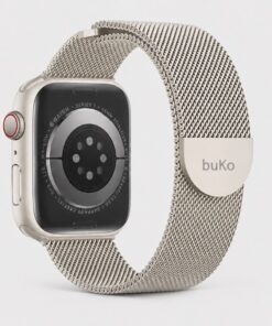 Starlight Velour stainless steel magnetic Apple Watch band by Buko with soft champagne finish