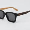 Black Avoca square polarised sunglasses with dark wooden temples and engraved buKo logo