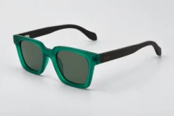 Green Avoca polarised sunglasses with dark wooden temples and buKo engraving