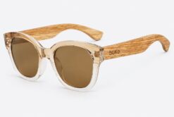 porter sunglasses with wooden arms and brown fade frame